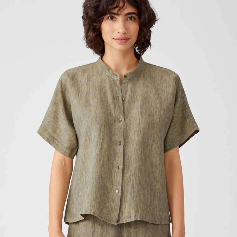 Eileen Fisher Organic Linen Shirt – Easy Summer Layer in Tarragon Green